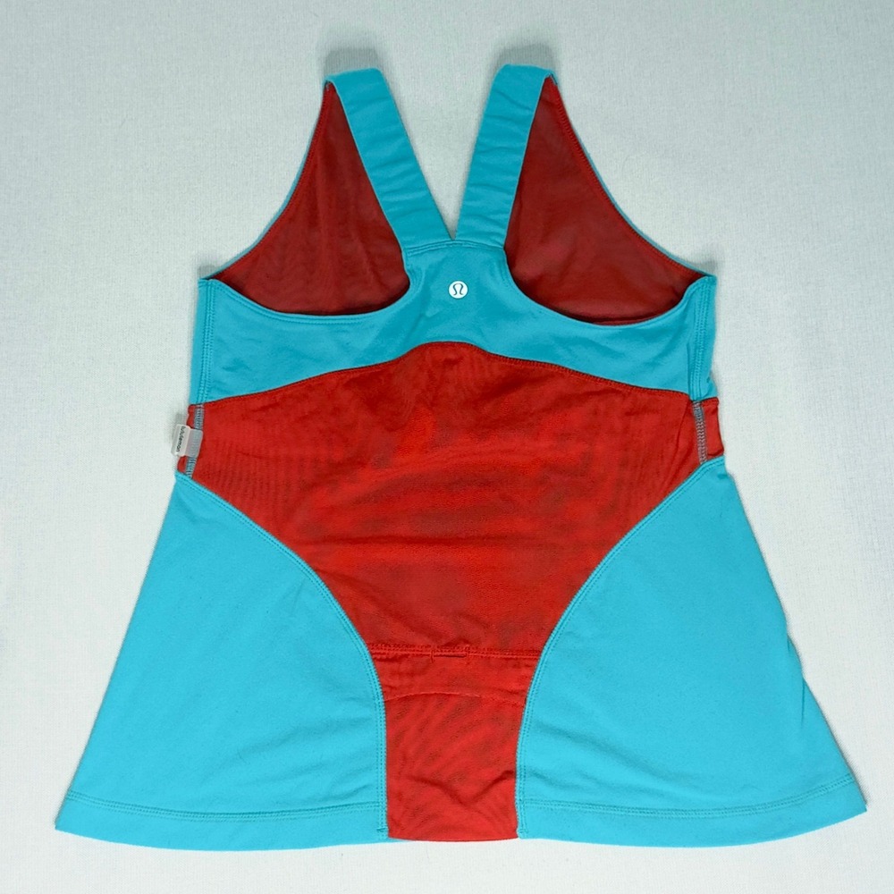 Lululemon Deep V Tank Turquoise Red Colourblock Racerback Yoga Top - Picture 3 of 10